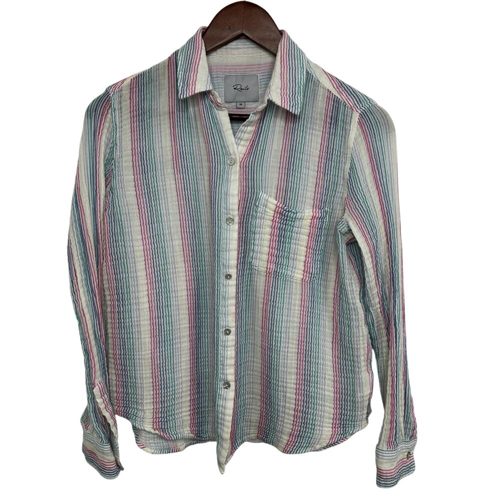 Rails Ellis Button Down Shirt Iris Stripe Size XS Rainbow Lightweight Pastel - Picture 10 of 16